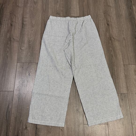 J.Crew Slim Wide Leg Linen Drawstring Pants Womens 14 Black White Striped CG405 - Picture 6 of 8